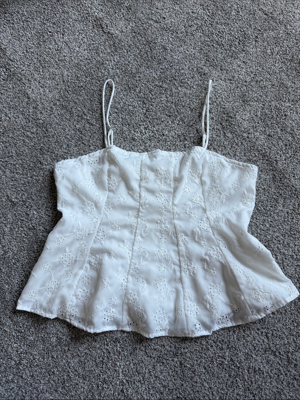 Fashion Nova White Eyelet Spaghetti Strap Peplum Cami